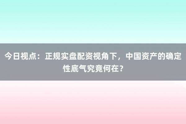 今日视点:正规实盘配资视角下,中国资产的确定性底气究竟何在?