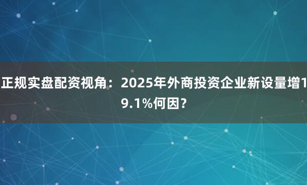 正规实盘配资视角:2025年外商投资企业新设量增19.1%何因?