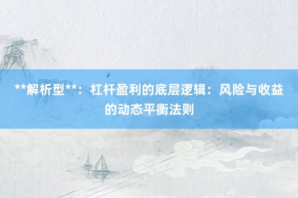 **解析型**：杠杆盈利的底层逻辑：风险与收益的动态平衡法则