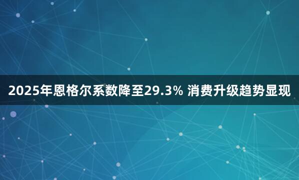 2025年恩格尔系数降至29.3% 消费升级趋势显现