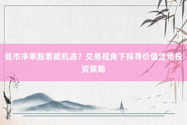 低市净率股票藏机遇？交易视角下探寻价值洼地投资策略