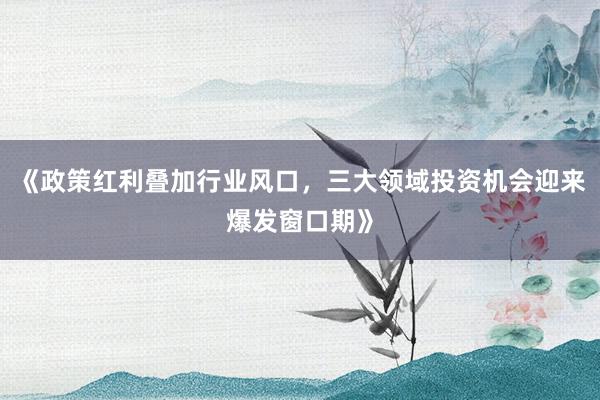 《政策红利叠加行业风口，三大领域投资机会迎来爆发窗口期》