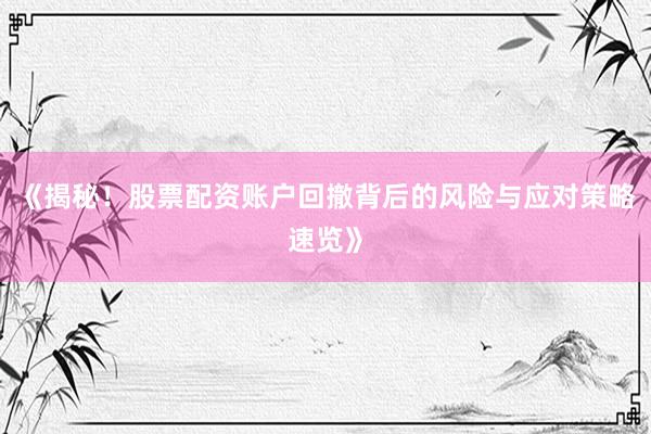 《揭秘！股票配资账户回撤背后的风险与应对策略速览》