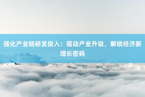 强化产业链研发投入：驱动产业升级，解锁经济新增长密码