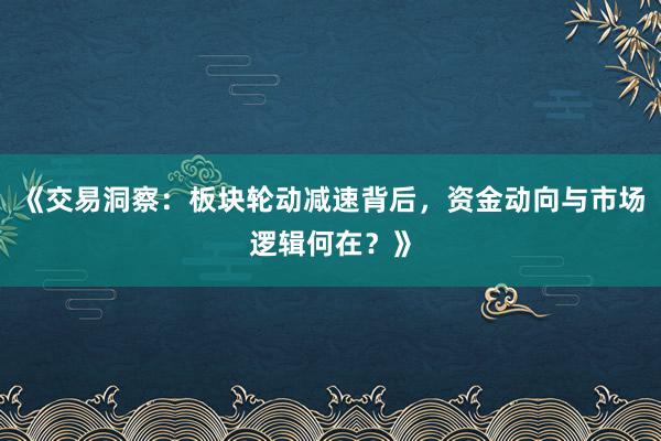 《交易洞察：板块轮动减速背后，资金动向与市场逻辑何在？》