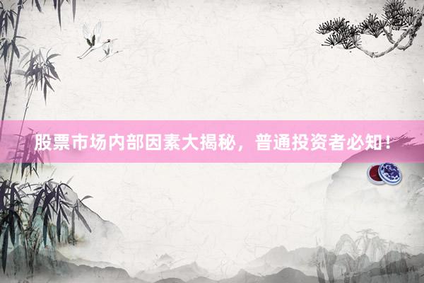 股票市场内部因素大揭秘，普通投资者必知！