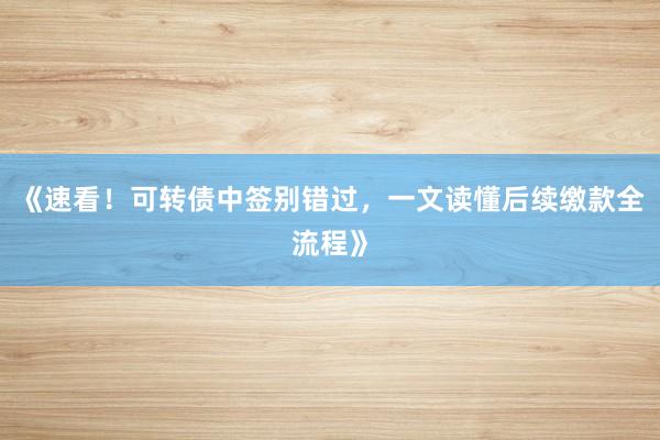 《速看！可转债中签别错过，一文读懂后续缴款全流程》