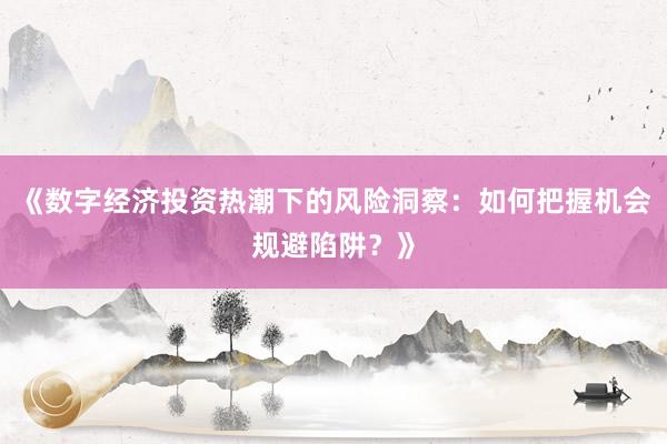 《数字经济投资热潮下的风险洞察：如何把握机会规避陷阱？》