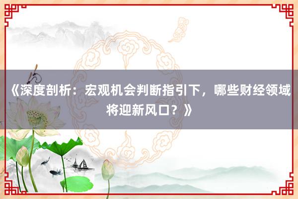 《深度剖析：宏观机会判断指引下，哪些财经领域将迎新风口？》