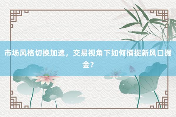 市场风格切换加速,交易视角下如何捕捉新风口掘金?