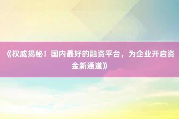 《权威揭秘！国内最好的融资平台，为企业开启资金新通道》