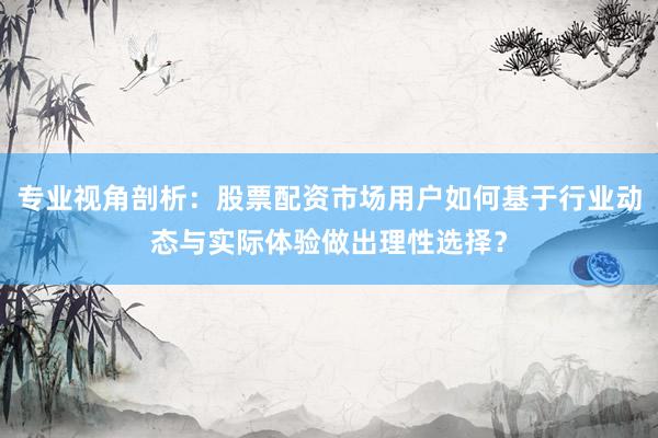 专业视角剖析：股票配资市场用户如何基于行业动态与实际体验做出理性选择？