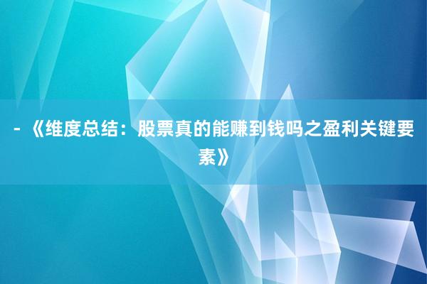 - 《维度总结：股票真的能赚到钱吗之盈利关键要素》